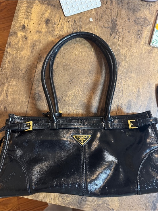 Prada Handbags - Black Patent Leather Double-Handle Shoulder Bag